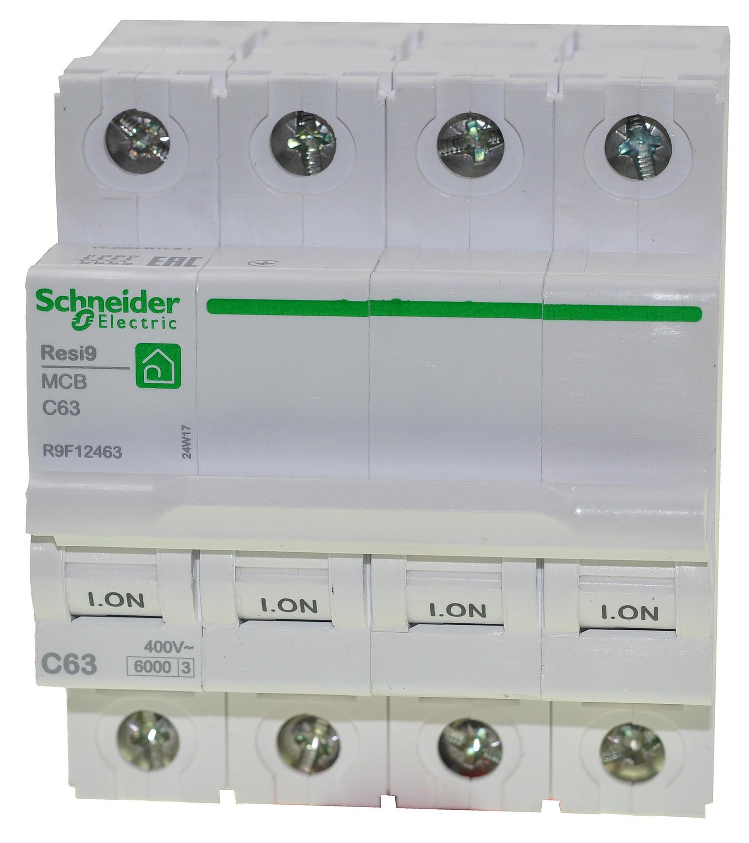Автоматичний вимикач Schneider Resi9 400V 63A C 6kA 4P (R9F12463) Автоматичний вимикач Schneider Resi9 400V 63A C 6kA 4P (R9F12463)