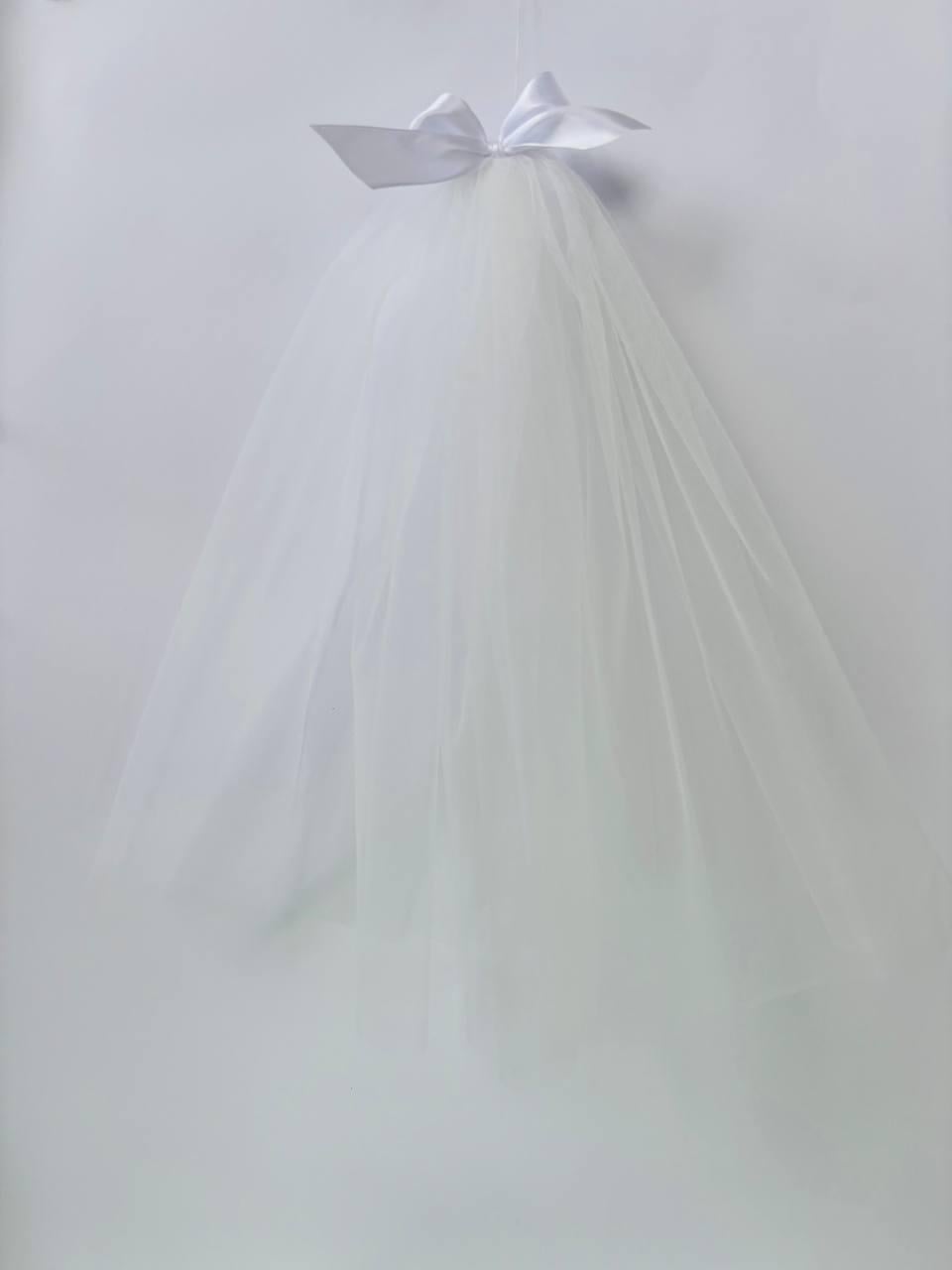 Фата для девичника с бантом на заколке 35 см Белый (130)