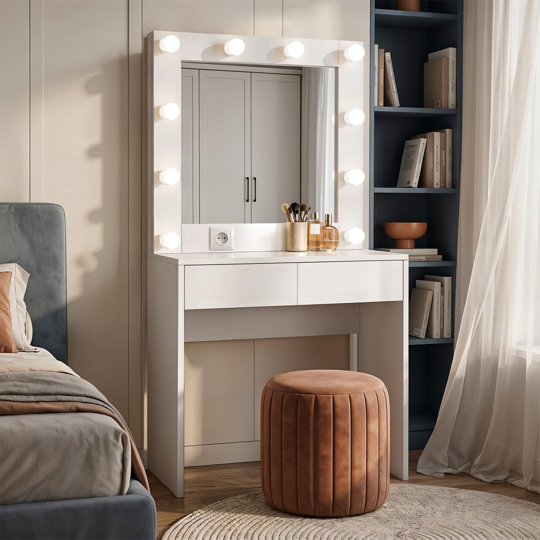 Туалетный столик с лампочками ST2 800x400x1600 мм Белый