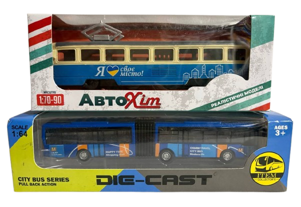 Трамвай и автобус металлопластиковые инерционные (1767)