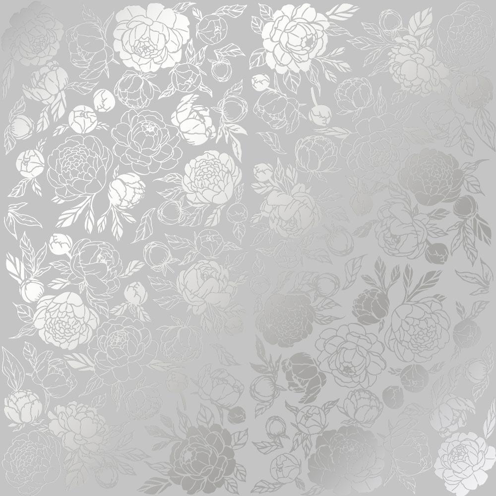 Лист бумаги односторонний Silver Peony Passion с серебряным тиснением 30,5х30,5 см Gray