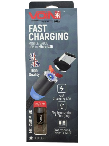 Кабель магнітний Voin MC-2301M BK USB-Micro USB 2,4А 1 м Black (MC-2301M BK)