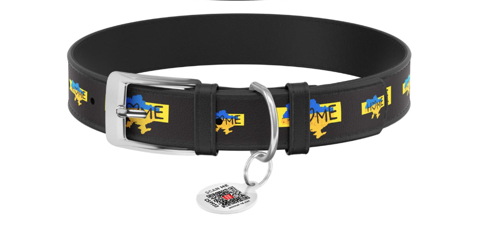 Ошейник Waudog Design Дом c QR паспортом кожаный M 30-39 см х 20 мм Черный (3604-0230-01)