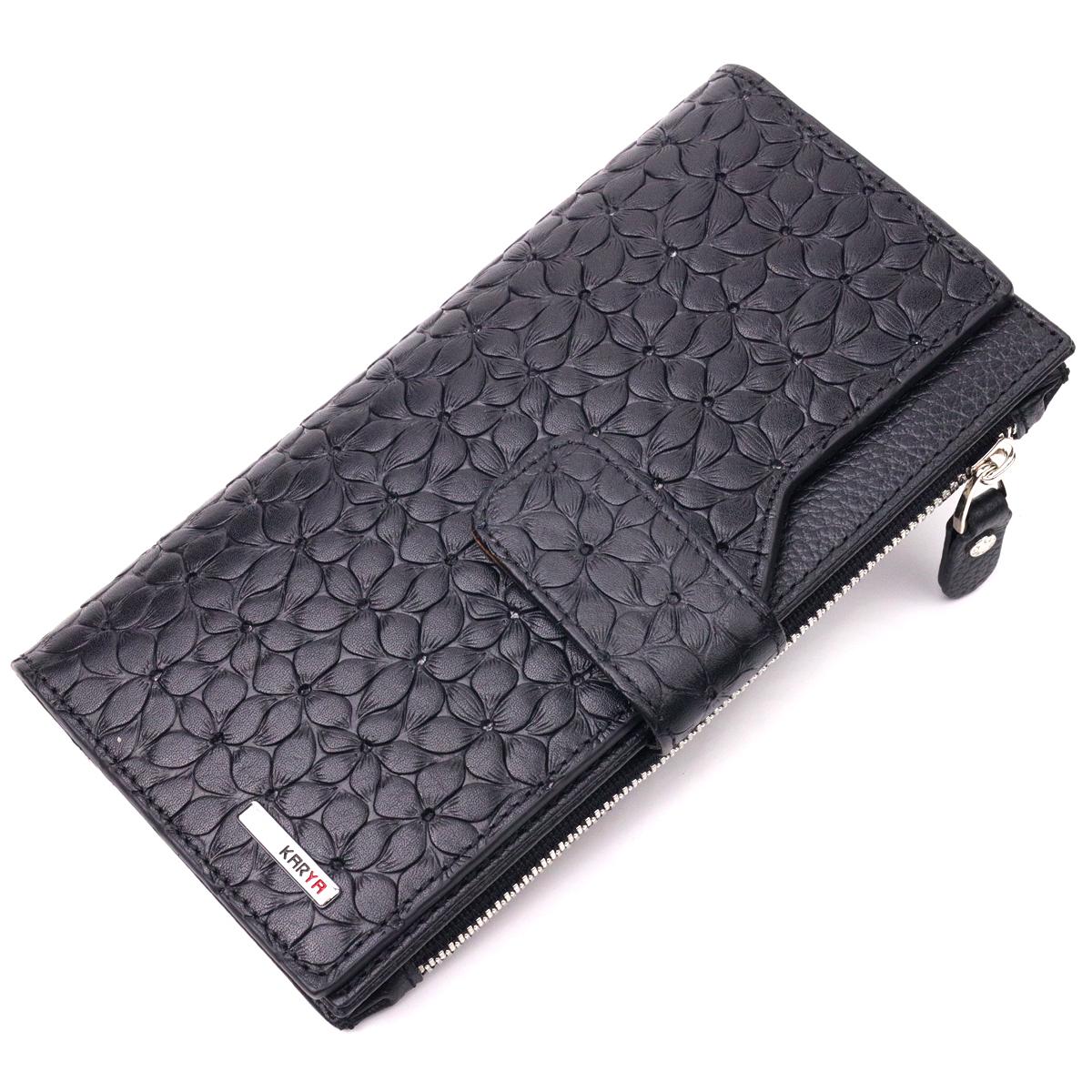 Кошелек женский с цветочным тиснением Karya 21333 Черный