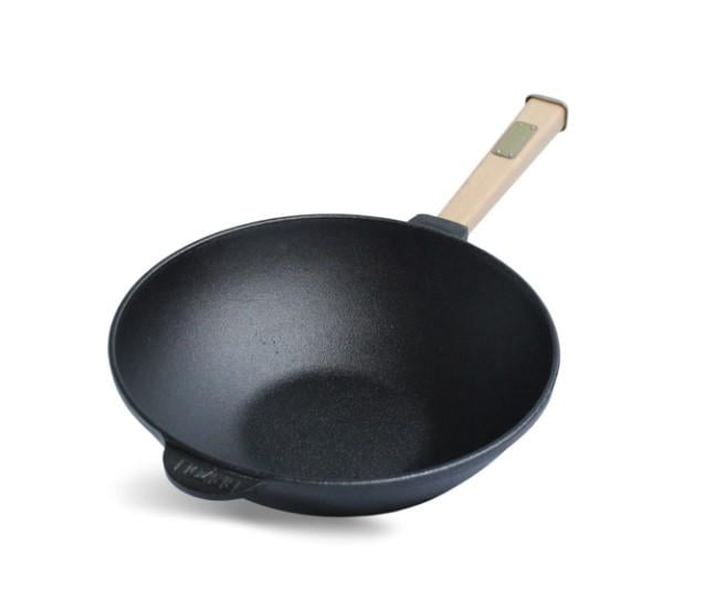 Сковорідка-WOK чавунна Brizoll з дерев'яною ручкою 2,8 л 260х80 мм (c6051b30)