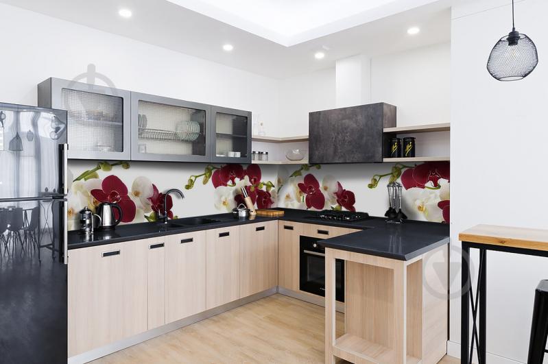 Скинали на кухню Zatarga «Бордовые Орхидеи» 650х2500 мм виниловая 3Д наклейка кухонный фартук самоклеящаяся Z180741/1