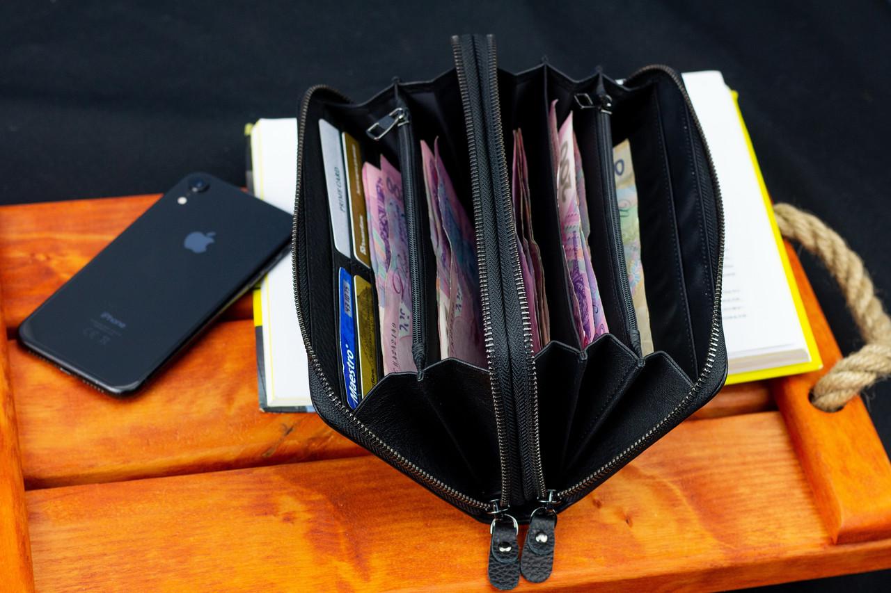 Кошелек-клатч Marco Coverna на две молнии из натуральной кожи Черный (B-5902B-1Q) - фото 8