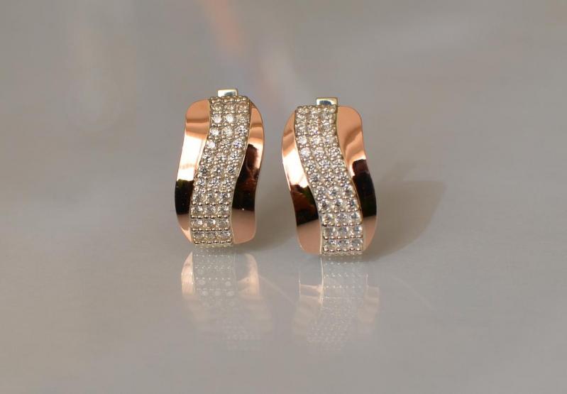 Серебряные серьги Sil с золотыми накладками 131s Прозрачный (Sil-731)