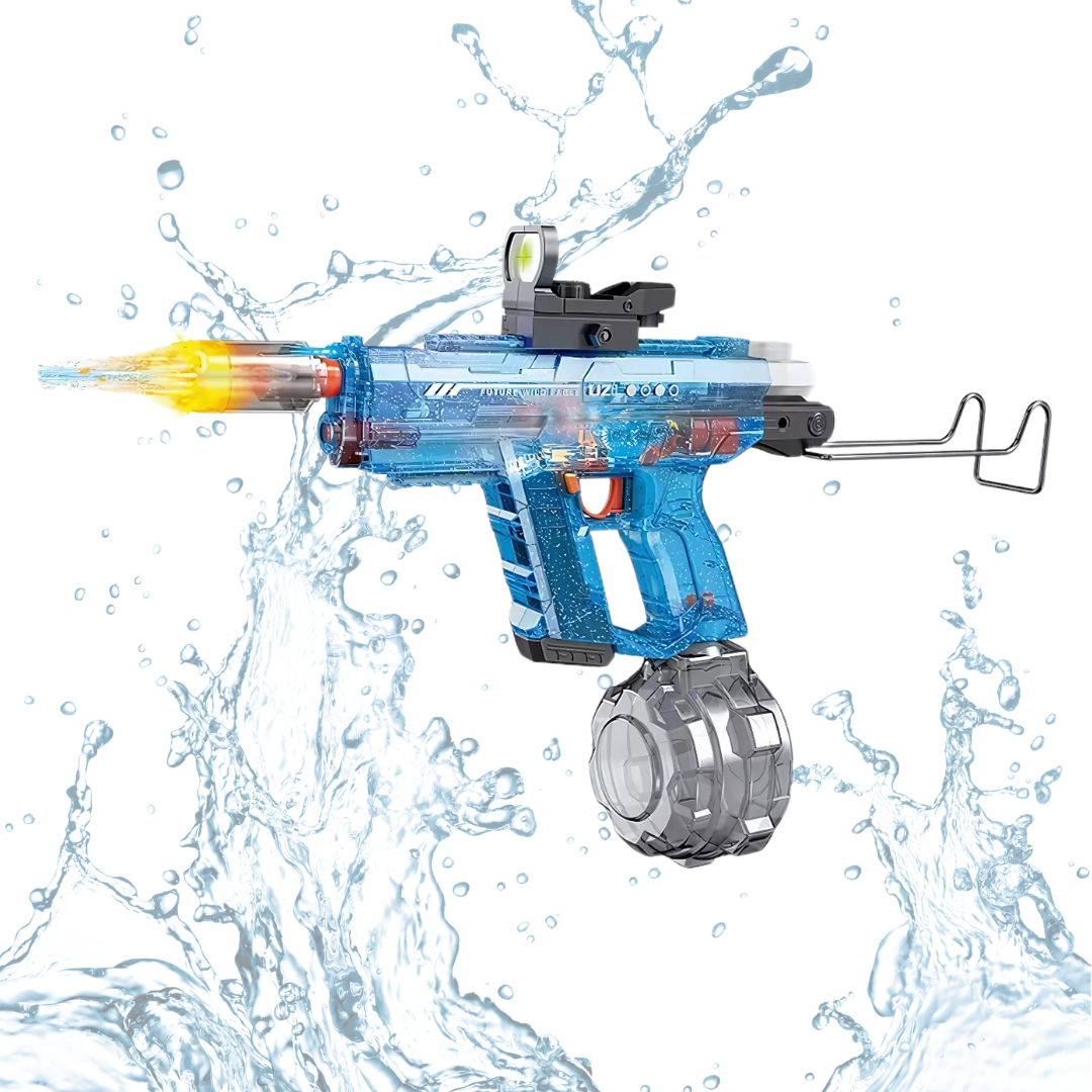 Пистолет бластер электрический водяной UZI аккумуляторный со звуковыми эффектами подсветкой и прицелом Синий
