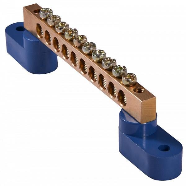 Шина нулевая АСКО-Укрем ВС-1А 10 10 отверстий на двух угловых изоляторах медь 6х9 мм (A0150120039)