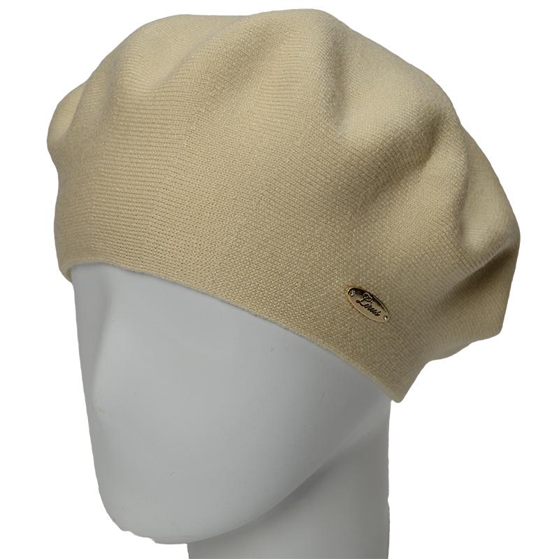 Берет женский двойной Novita Софи из вискозы теплый мягкий L р. 57-58 Светло-бежевый