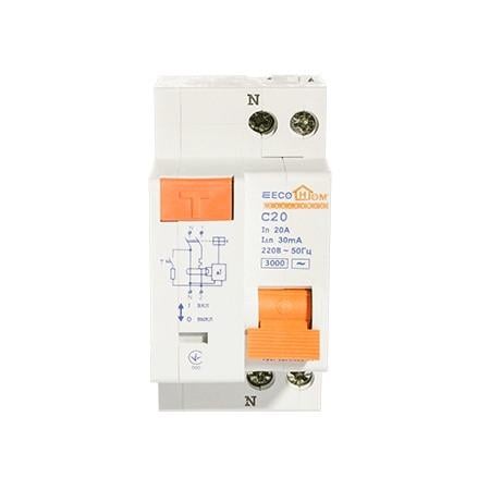 Дифавтомат ECOHOME ECO 2p 20A/30мА/3kA тип C ECO030010002 (70661)