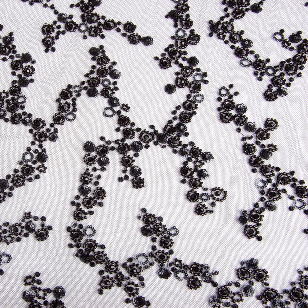 Тканина гіпюр Бісер Чорний (27215)