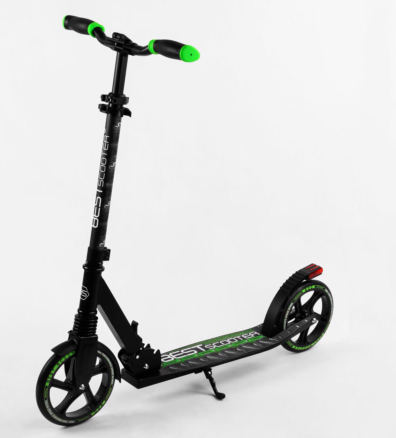 Самокат двухколесный Best Scooter складной амортизатор/стоп сигнал Black/Green (105429)