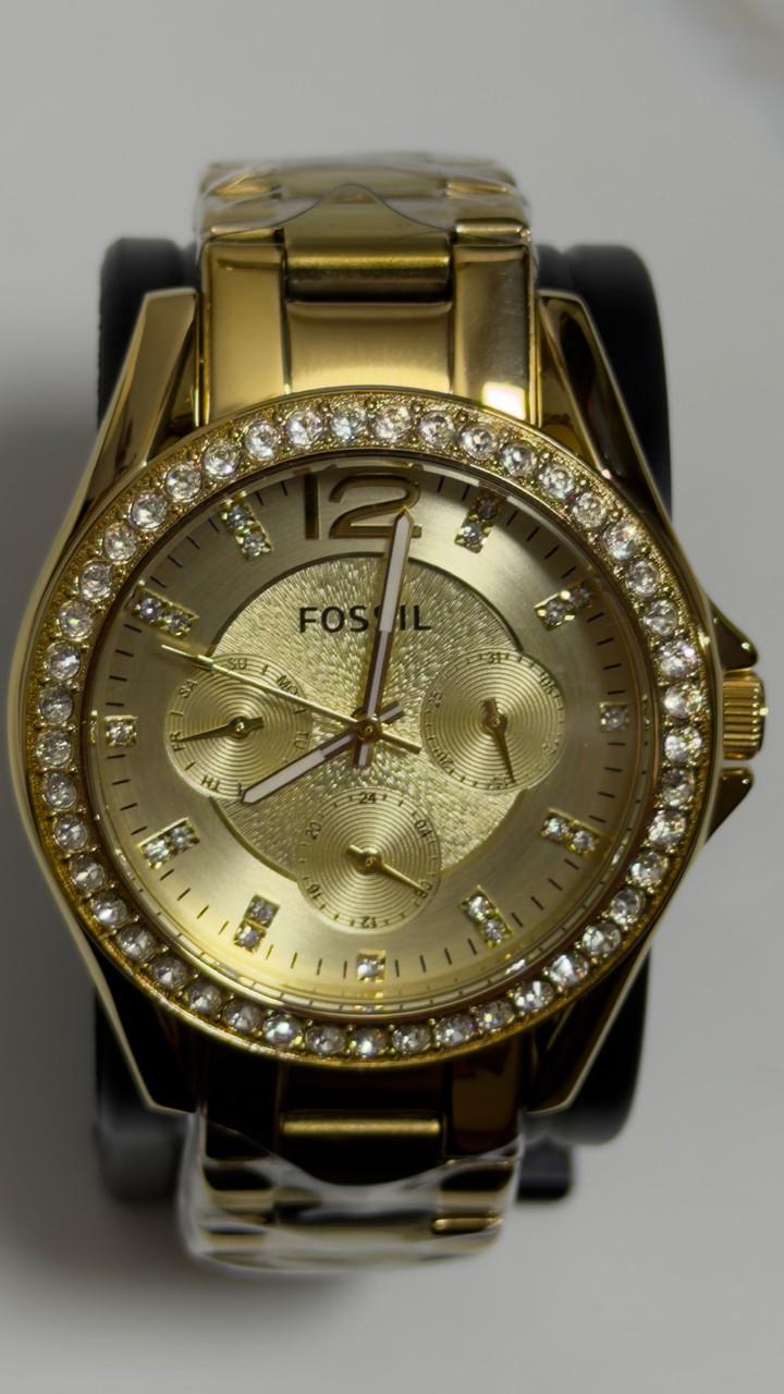Наручные часы женские Fossil Riley ES3203 с кристаллами Swarovski Золотистые