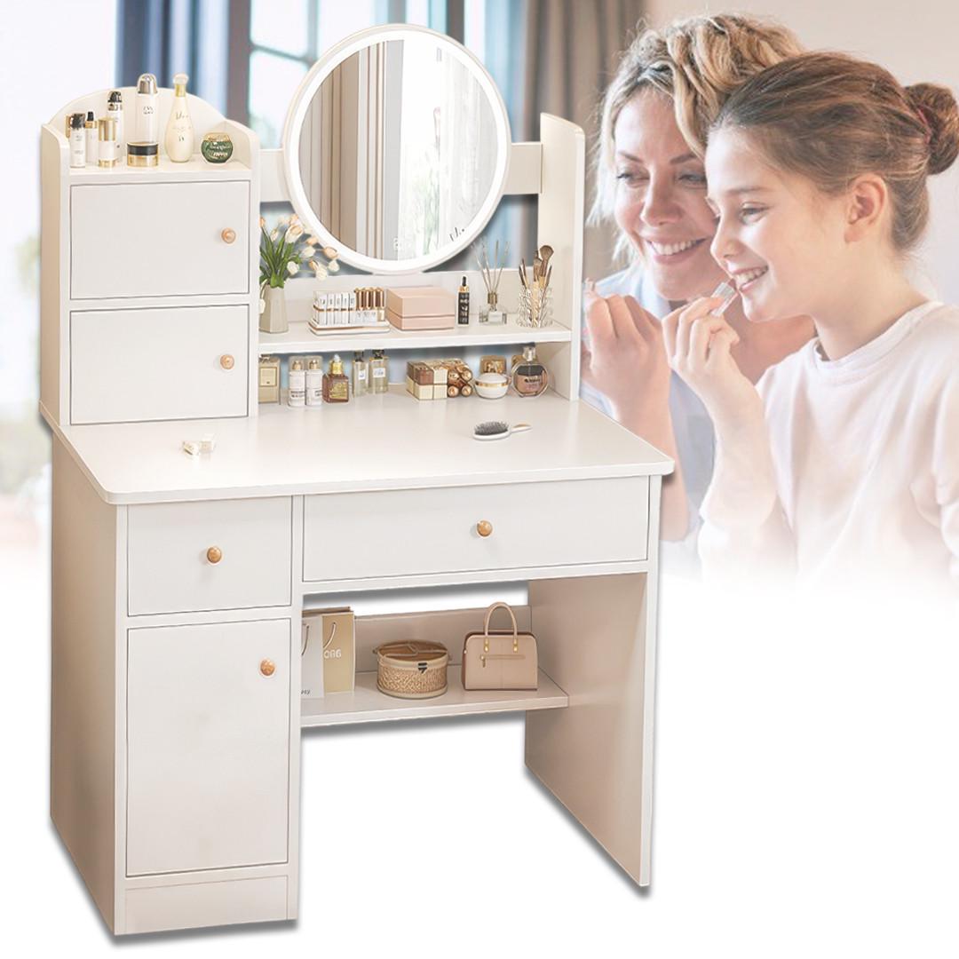 Столик для макіяжу TT811 із дзеркалом з LED підсвіткою та шафками 80х40х128 см Білий - фото 2 Столик для макіяжу TT811 із дзеркалом з LED підсвіткою та шафками 80х40х128 см Білий - фото 2
