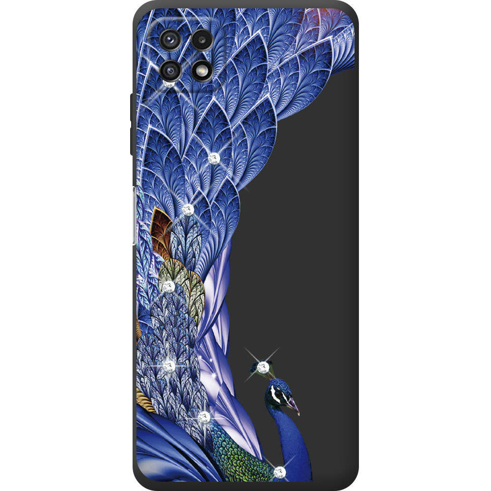 Чехол BoxFace Samsung Galaxy A22 5G (A226) Павлин со стразами Черный силикон (44332-rs7-44335)