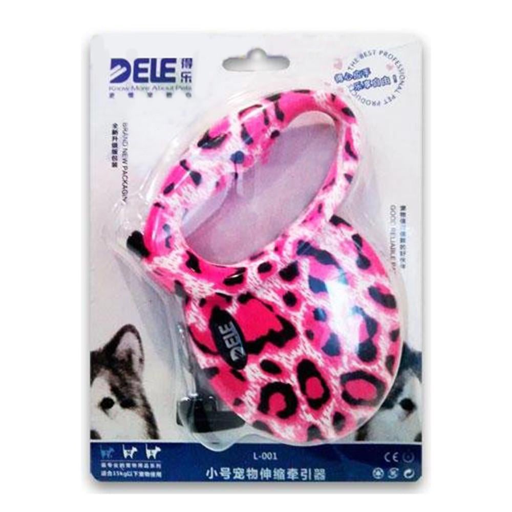 Повідець-рулетка для собак до 15 кг 3 м Леопадр/Рожевий (00000004713)