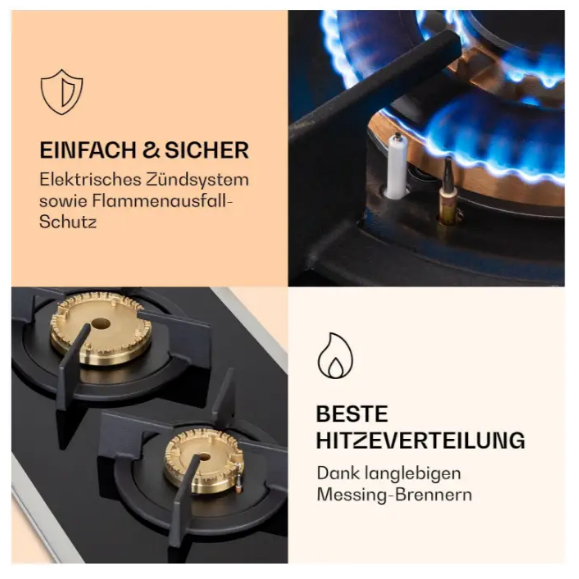 Варочная панель газовая KLARSTEIN Goldflame Domino Prime на 2 конфорки 4,2 кВт (10037806) - фото 7 Варочная панель газовая KLARSTEIN Goldflame Domino Prime на 2 конфорки 4,2 кВт (10037806) - фото 7