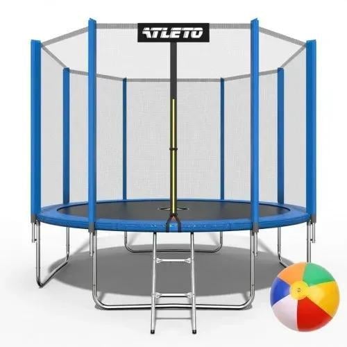 Батут детский с сеткой и стремянкой Atleto 374 см Синий