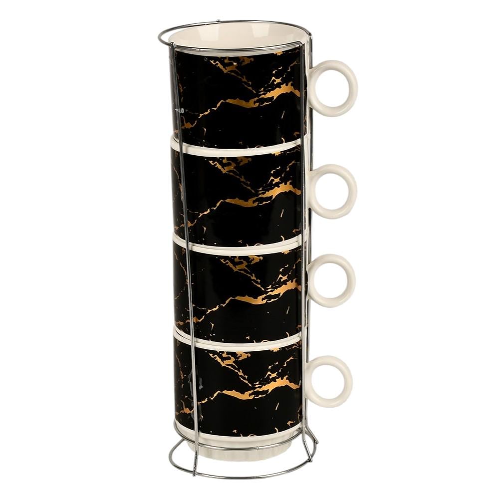 Чашка Stenson Marble с подставкой 4 шт. Черный (R32775)