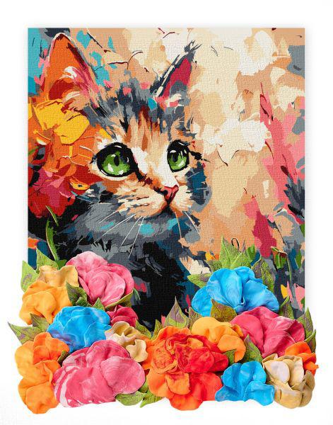 Картина по номерам Ideyka Пушистый котик с красками и воздушной глиной 30x40 см (Id-30003)