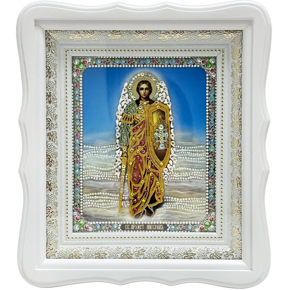 Ікона Святий Архангел Михаїл на склі в білій рамі (201012184)