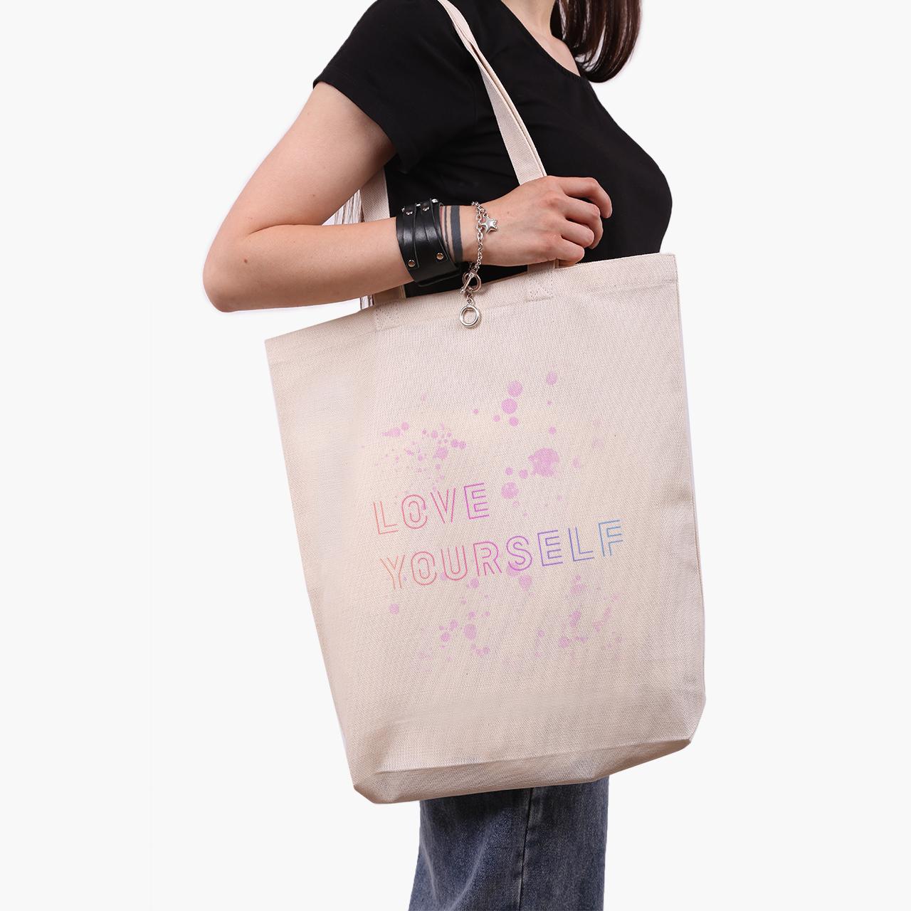 Эко сумка шоппер Love yourself BTS 41x39x8 см Бежевый (9227-3276-WTD)