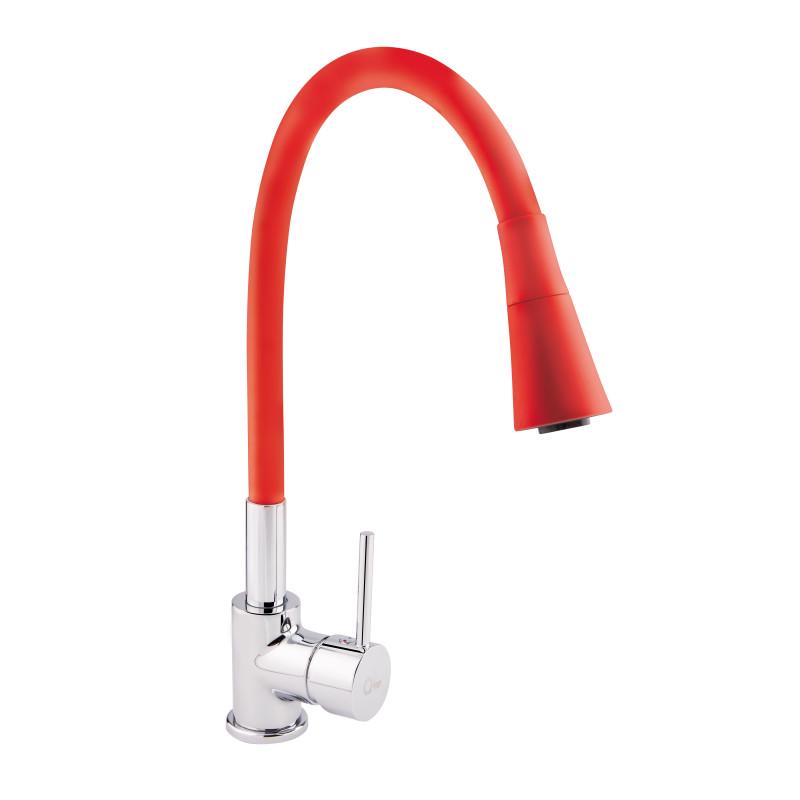 Кухонный смеситель с выдвижным изливом Q-tap Spring QTSPRCRR007F1 Хром/Красный матовый (48181)