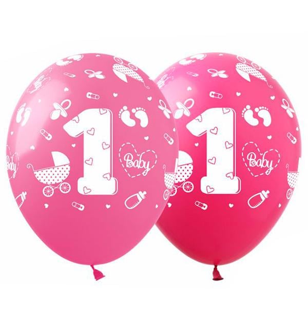 Повітряні кульки 1 рік дівчинка натуральний латекс 10 шт. Ø 30 см