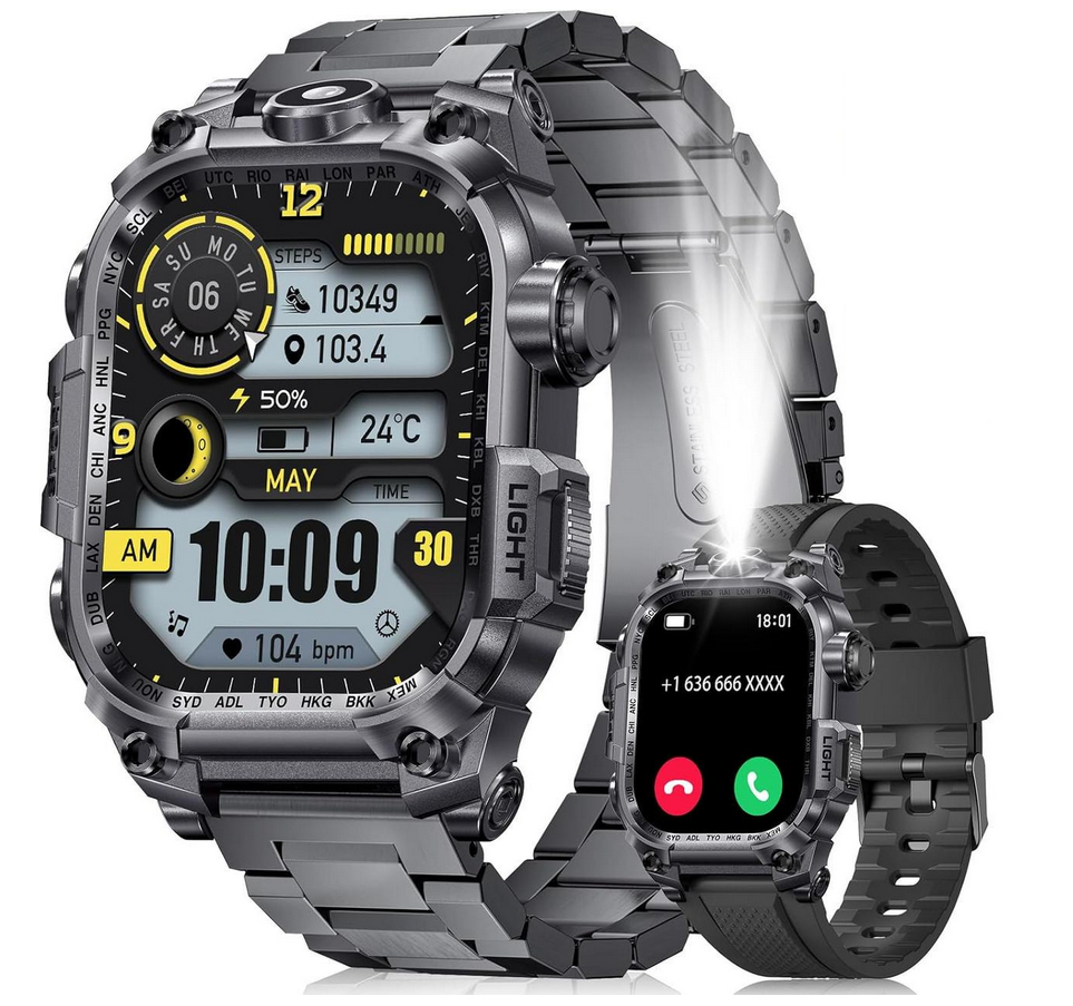 Смарт-годинник чоловічий Lige військовий зі світлодіодним ліхтариком для Android iOS 2,01"