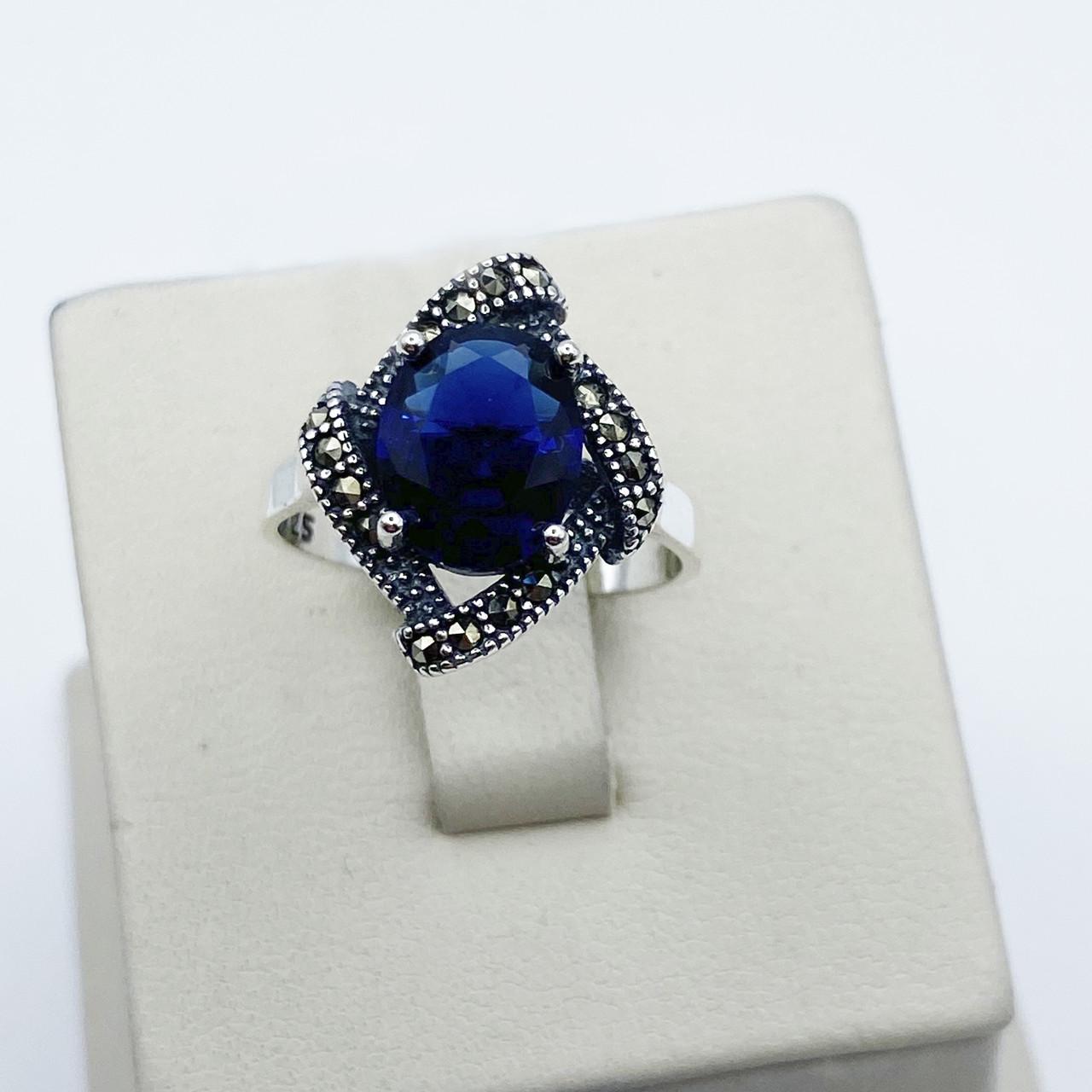 Кольцо серебряное с сапфиром и марказитом р. 17,5 3,77 г (2046594537)