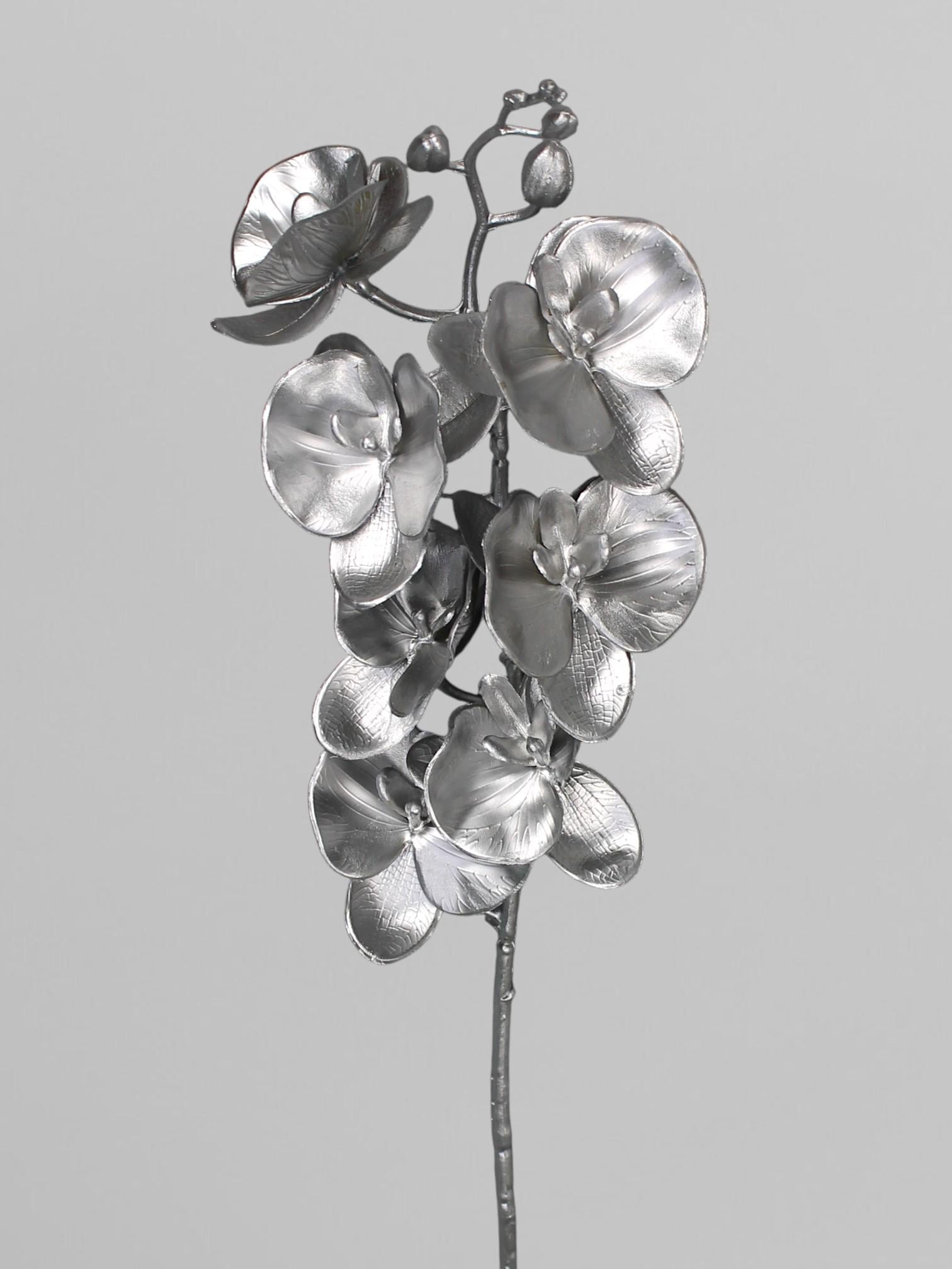 Декоративная ветвь орхидеи Фаленопсис на 7 соцветий блестящая 75 см. Серебристый (Р03147)