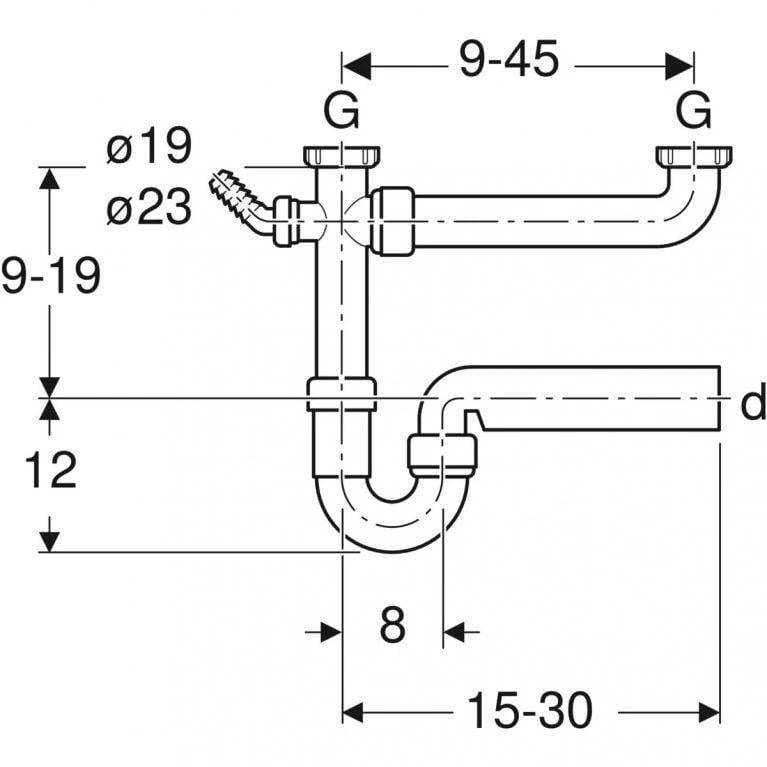 Сифон для кухонной мойки Geberit двойной 1 1/2" Белый (152,597.11.1) - фото 3