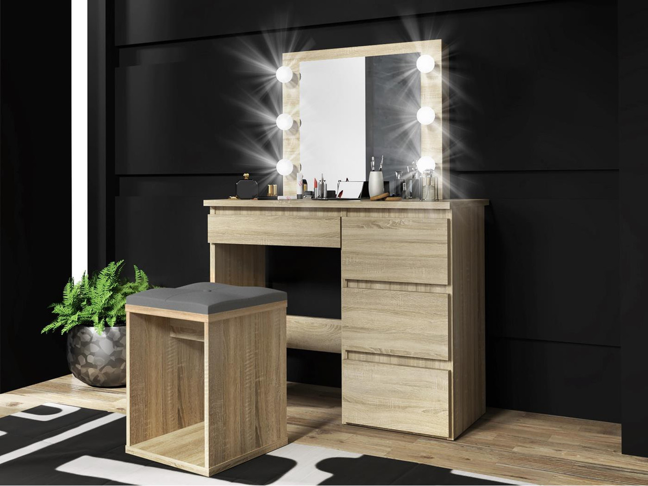 Туалетний столик із дзеркалом і підсвічуванням Homart 6 LED Сонома (9284) - фото 2 Туалетний столик із дзеркалом і підсвічуванням Homart 6 LED Сонома (9284) - фото 2