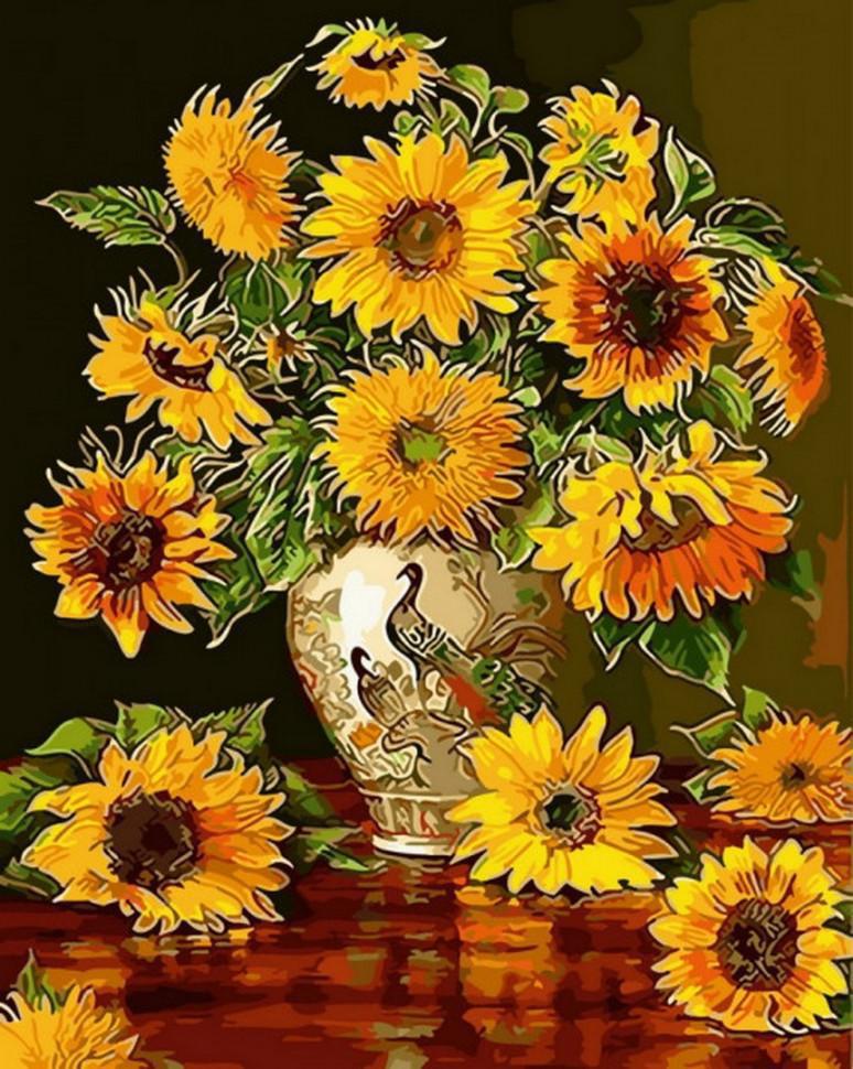 Картина по номерам Brushme Подсолнухи в вазе с павлинами 40x50 см без коробки (BK-GX31167)