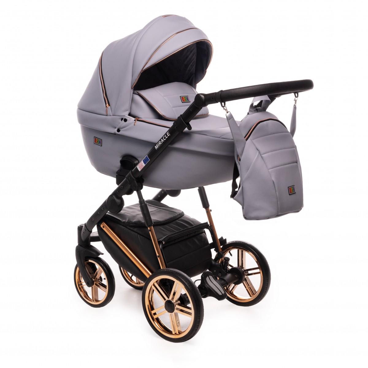 Коляска Broco Miracle универсальная 2в1 с золотистым шасси дождевиком и рюкзаком для родителей Серый (9023-BML-04) Коляска Broco Miracle универсальная 2в1 с золотистым шасси дождевиком и рюкзаком для родителей Серый (9023-BML-04)