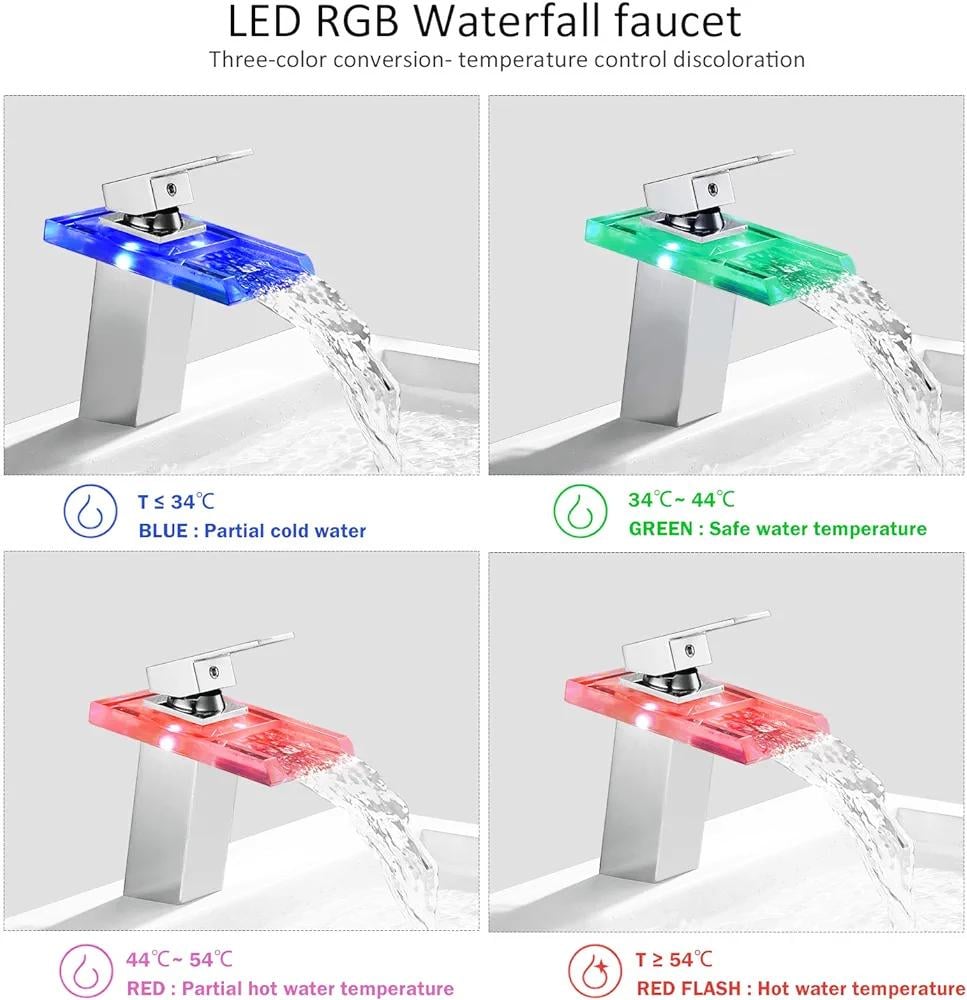 Смеситель для раковины BONADE RGB LED стеклянный (1237778) - фото 3