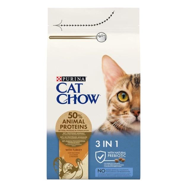 Сухий корм для дорослих кішок Purina Cat Chow Feline з формулою потрійної дії з індичкою 1,5 кг - фото 1