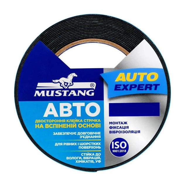 Двухсторонняя клейкая лента на вспененной основе Mustang АВТО 12 мм 5 м (FTA125)