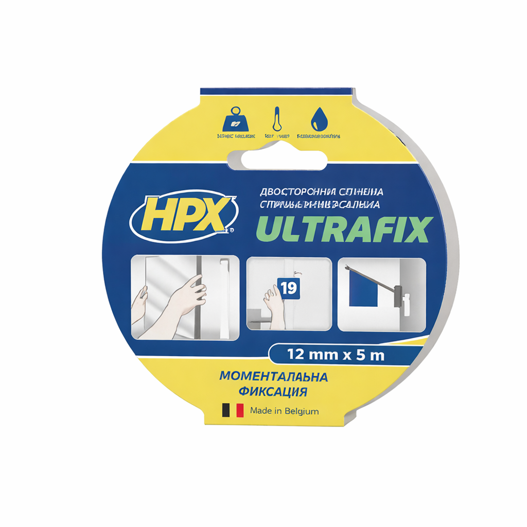 Лента двухсторонняя HPX DSU1205 ULTRAFIX 12 мм х 5 м устойчива к влаге и ультрафиолету Желтый (31775839)