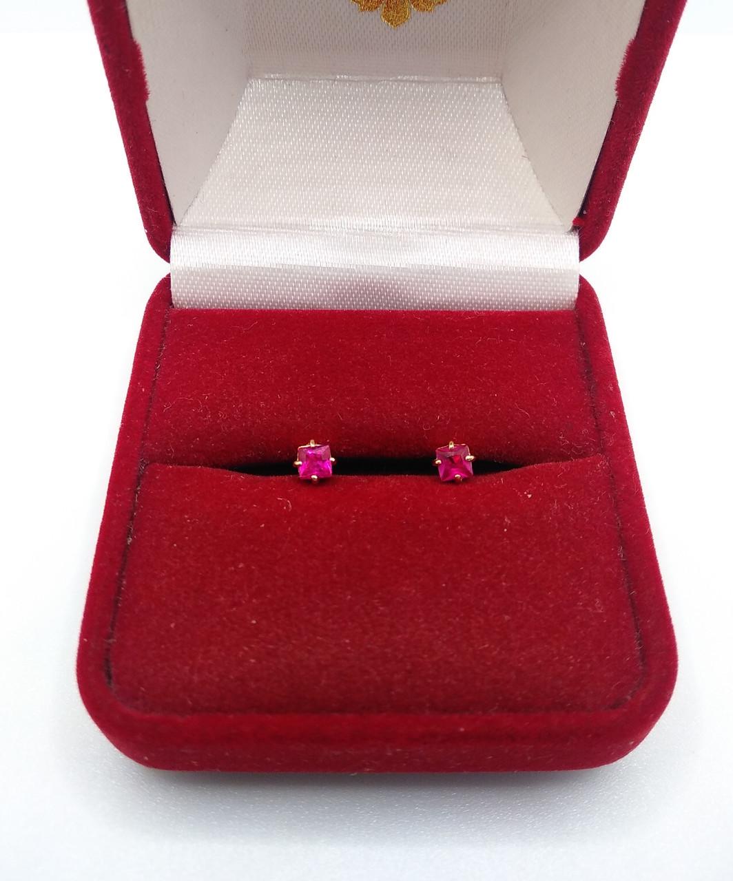 Серьги золото пусеты имитация рубин 585° 1,08 г (1584153211)