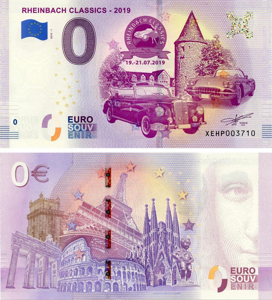 Коллекционная банкнота Германия 0 ЕВРО 2019 UNC Выставка автомобилей в г. Райнбах (Б15545)