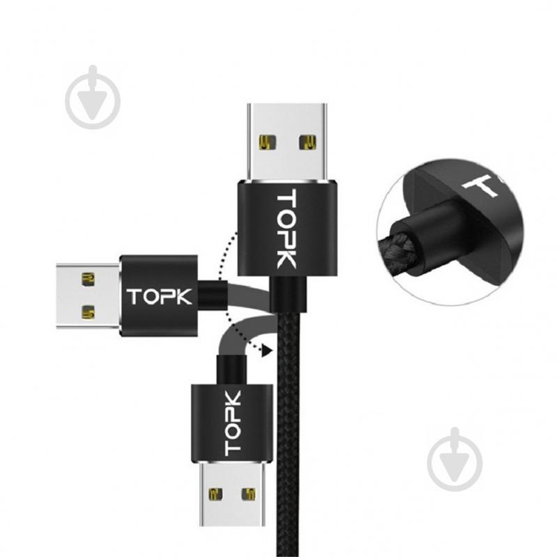 Магнітний кабель для заряджання Topk USB 2m 2.1A (TK51i-VER2) Llightning Black (3869-10854) - фото 7