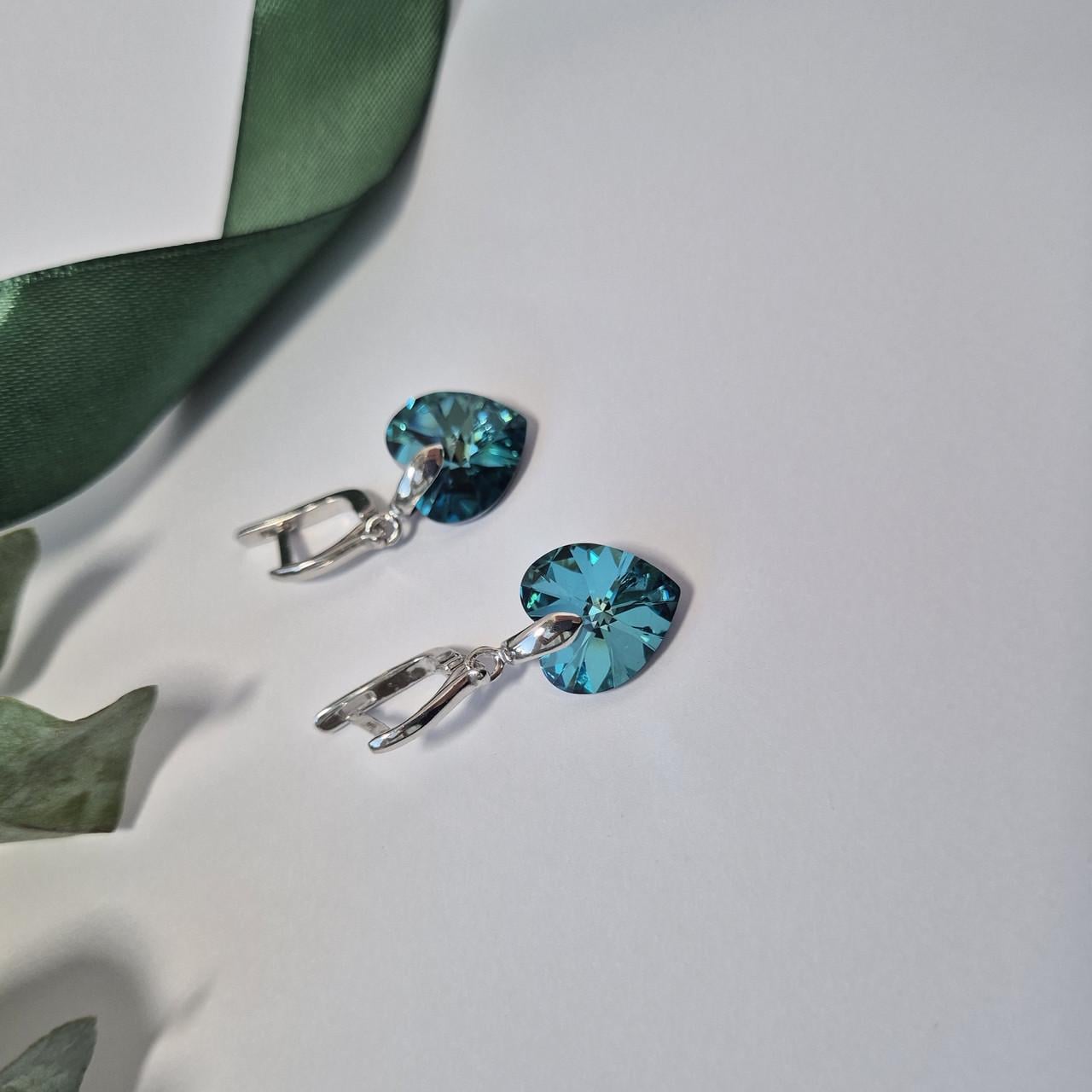 Серьги с подвеской сердце камень сваровськи серебро 925 пробы родированное 5,36 г (20013/14р)