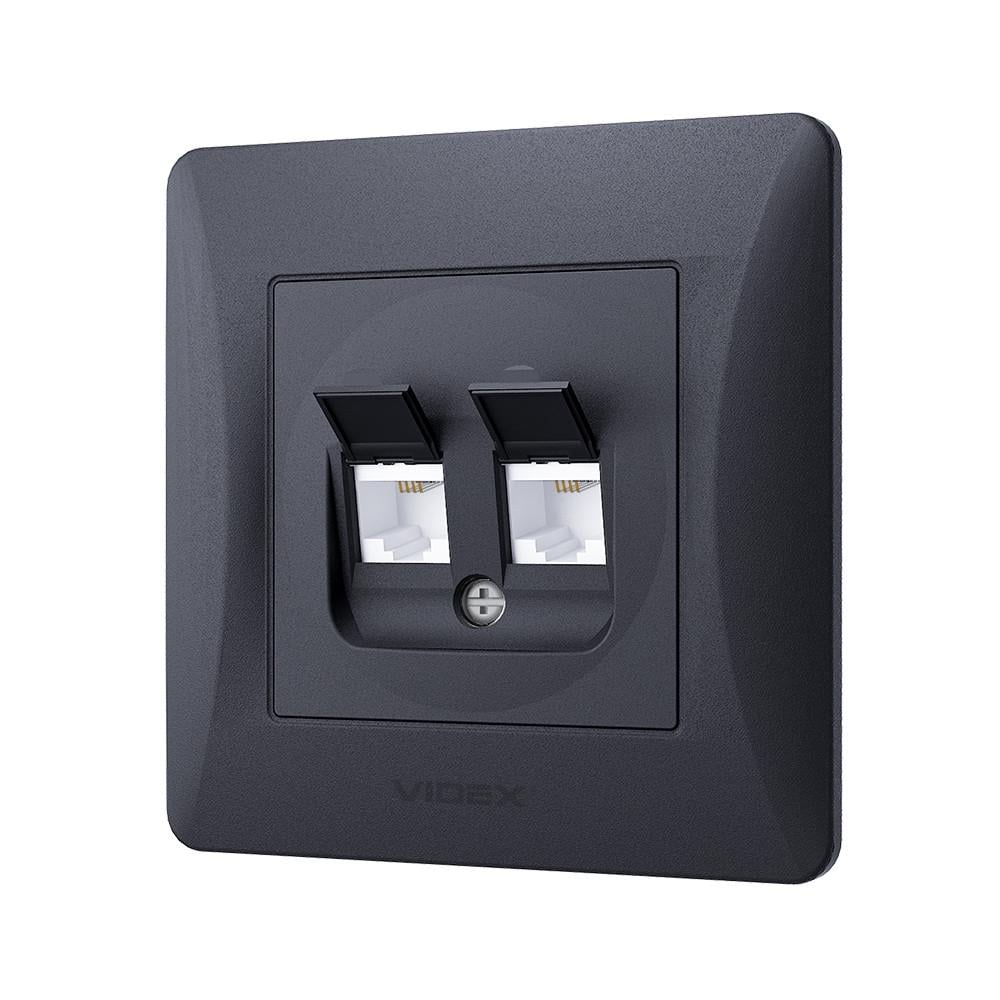 Розетка Videx Binera CAT3/CAT3 подвійна телефонна Чорний