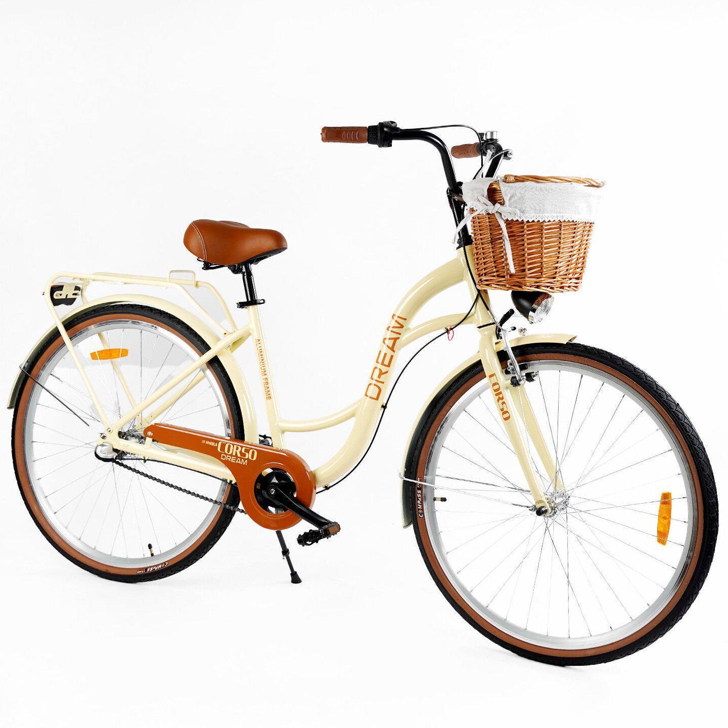 Велосипед городской алюминиевый CORSO Dream 28 дюймов с корзиной и багажником, рама 18" Бежевый - фото 2 Велосипед городской алюминиевый CORSO Dream 28 дюймов с корзиной и багажником, рама 18" Бежевый - фото 2