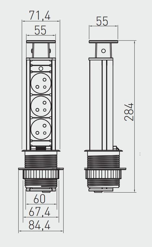 Удлинитель для офиса выдвижной круглый GTV на 3 розетки провод 1,5 м Серый (AE-BPW3S60U-80) - фото 2