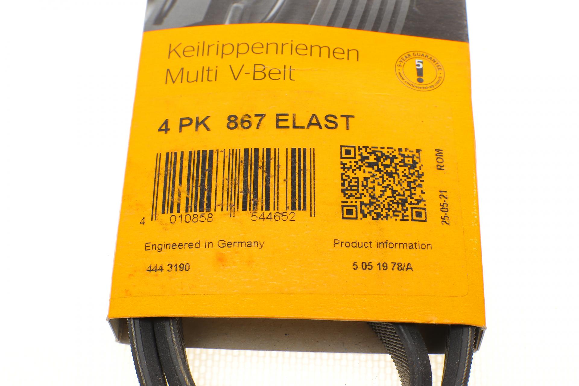 Ремень генератора Continental BMW 5 E60/X3 E83/X5 E70/X6 E71/E72 04-13 4PK867 ELAST - фото 6