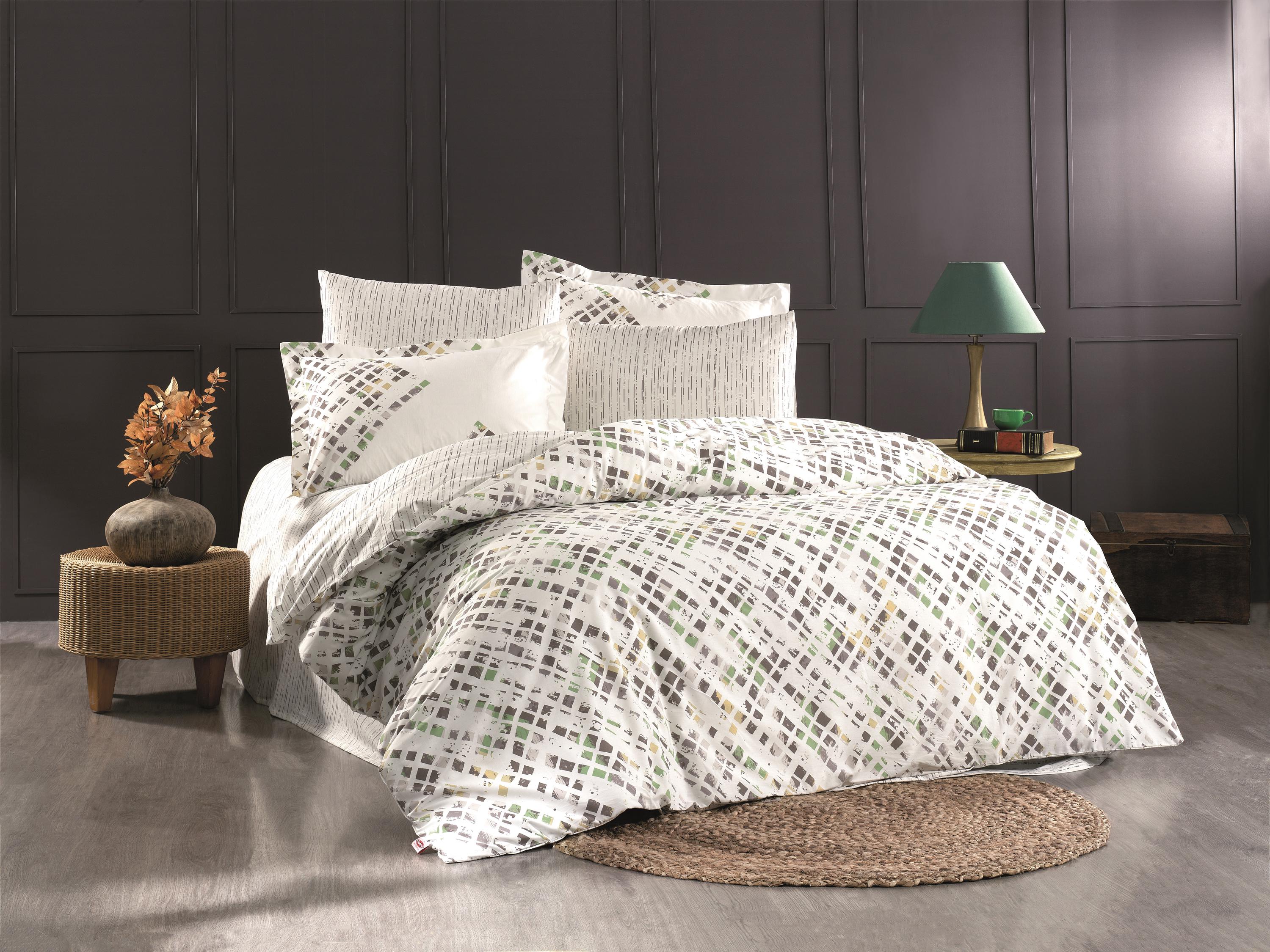 Комплект постельного белья HOBBY Poplin RITHYM 200х220 см/50х70 см 2 шт. Мятный (8698499163164)